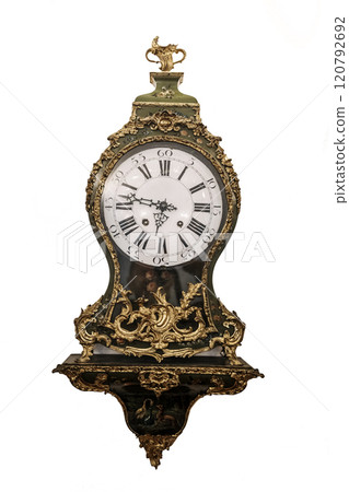 Retro watch. Antique vintage baroque clock on a blank isolate background. 120792692