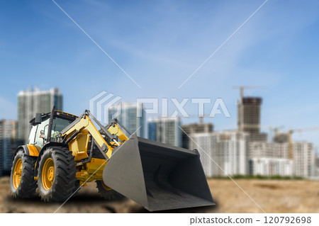 Construction equipment on construction. Excavators for rent, sale and leasing Construction equipment on construction. Excavators for rent, sale and leasing 120792698
