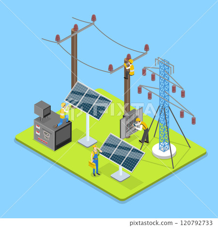 3D Isometric Flat Vector Illustration of Green Renewable Energy, Installation And Configuration Of Solar Panel Systems 3D Isometric Flat Vector Illustration of Green Renewable Energy, Installation And Configuration Of Solar Panel Systems 120792733