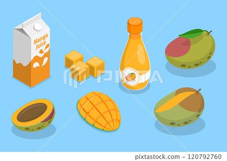 3D Isometric Flat Vector Set of Mango Fruit, Whole Fruits And Sliced Pieces 3D Isometric Flat Vector Set of Mango Fruit, Whole Fruits And Sliced Pieces 120792760