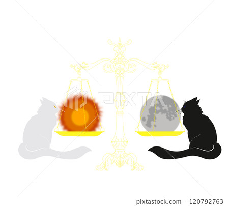 light dark cat at the scales with the earth and the sun, balance in the world blogging with a cat 120792763
