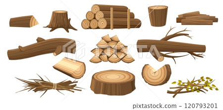 Cartoon firewood pile set Cartoon firewood pile set 120793201