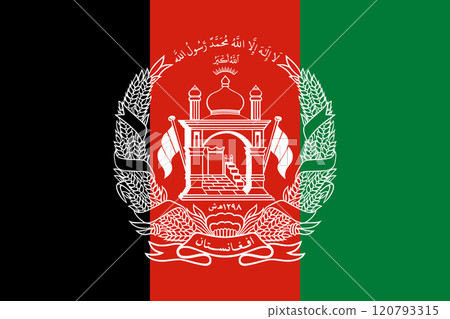 Afghanistan flag in official colors, dimensions and aspect ratio. Vector flag symbolizing national pride, identity, heritage, patriotism and authority 120793315