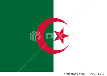 Algeria flag in official colors, dimensions and aspect ratio. Vector flag symbolizing national pride, identity, heritage, patriotism and authority 120793317