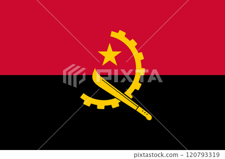 Angola flag in official colors, dimensions and aspect ratio. Vector flag symbolizing national pride, identity, heritage, patriotism and authority Angola flag in official colors, dimensions and aspect ratio. Vector flag symbolizing national pride, identity, heritage, patriotism and authority 120793319