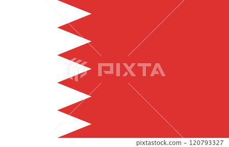 Bahrain flag in official colors, dimensions and aspect ratio. Vector flag symbolizing national pride, identity, heritage, patriotism and authority 120793327