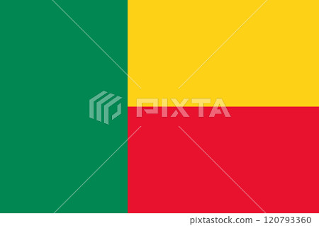 Benin flag in official colors, dimensions and aspect ratio. Vector flag symbolizing national pride, identity, heritage, patriotism and authority 120793360