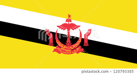 Brunei flag in official colors, dimensions and aspect ratio. Vector flag symbolizing national pride, identity, heritage, patriotism and authority Brunei flag in official colors, dimensions and aspect ratio. Vector flag symbolizing national pride, identity, heritage, patriotism and authority 120793385