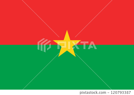 Burkina Faso flag in official colors, dimensions and aspect ratio. Vector flag symbolizing national pride, identity, heritage, patriotism and authority 120793387