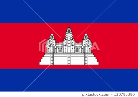 Cambodia flag in official colors, dimensions and aspect ratio. Vector flag symbolizing national pride, identity, heritage, patriotism and authority 120793390