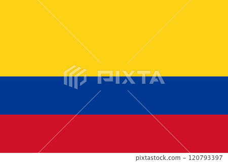 Colombia flag in official colors, dimensions and aspect ratio. Vector flag symbolizing national pride, identity, heritage, patriotism and authority 120793397