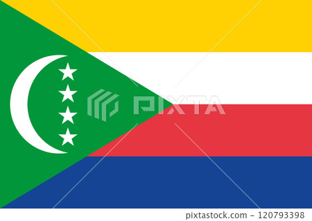 Comoros flag in official colors, dimensions and aspect ratio. Vector flag symbolizing national pride, identity, heritage, patriotism and authority Comoros flag in official colors, dimensions and aspect ratio. Vector flag symbolizing national pride, identity, heritage, patriotism and authority 120793398
