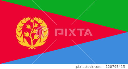 Eritrea flag in official colors, dimensions and aspect ratio. Vector flag symbolizing national pride, identity, heritage, patriotism and authority Eritrea flag in official colors, dimensions and aspect ratio. Vector flag symbolizing national pride, identity, heritage, patriotism and authority 120793415