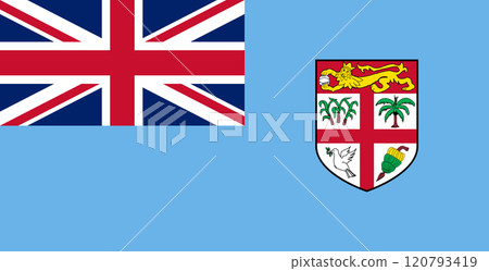 Fiji flag in official colors, dimensions and aspect ratio. Vector flag symbolizing national pride, identity, heritage, patriotism and authority 120793419
