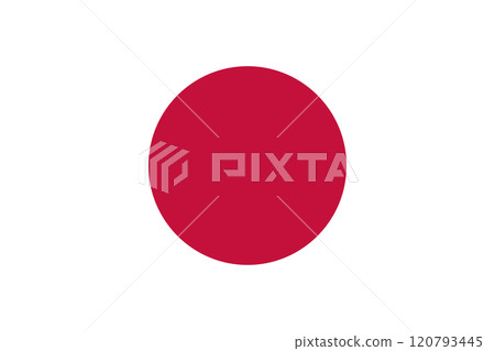 Japan flag in official colors, dimensions and aspect ratio. Vector flag symbolizing national pride, identity, heritage, patriotism and authority 120793445