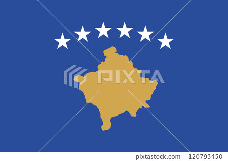 Kosovo flag in official colors, dimensions and aspect ratio. Vector flag symbolizing national pride, identity, heritage, patriotism and authority Kosovo flag in official colors, dimensions and aspect ratio. Vector flag symbolizing national pride, identity, heritage, patriotism and authority 120793450