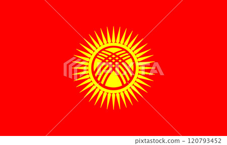 Kyrgyzstan flag in official colors, dimensions and aspect ratio. Vector flag symbolizing national pride, identity, heritage, patriotism and authority 120793452