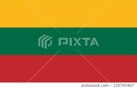 Lithuania flag in official colors, dimensions and aspect ratio. Vector flag symbolizing national pride, identity, heritage, patriotism and authority 120793467