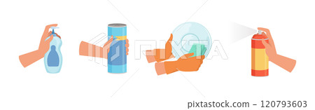 Hand with Cleaning Tool Do Domestic Chore Vector Set Hand with Cleaning Tool Do Domestic Chore Vector Set 120793603
