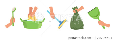 Hand with Cleaning Tool Do Domestic Chore Vector Set 120793605