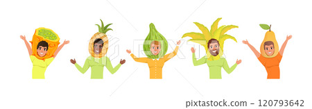 Man Character in Fruit Headdress and Head Wear Vector Set Man Character in Fruit Headdress and Head Wear Vector Set 120793642