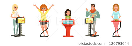 Tv Quiz Game with People Character Players Vector Set Tv Quiz Game with People Character Players Vector Set 120793644