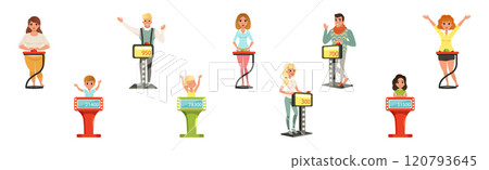 Tv Quiz Game with People Character Players Vector Set Tv Quiz Game with People Character Players Vector Set 120793645