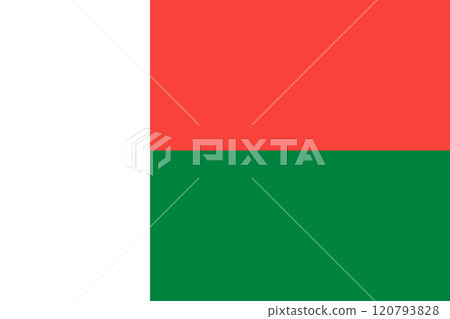 Madagascar flag in official colors, dimensions and aspect ratio. Vector flag symbolizing national pride, identity, heritage, patriotism and authority 120793828