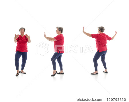 Tai chi forms performed by older woman Tai chi forms performed by older woman 120793830