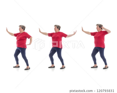 Tai chi forms performed by older woman Tai chi forms performed by older woman 120793831