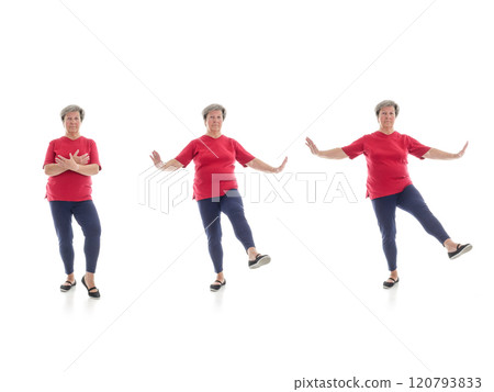 Tai chi forms performed by older woman Tai chi forms performed by older woman 120793833