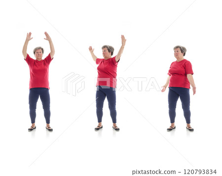 Tai chi forms performed by older woman Tai chi forms performed by older woman 120793834