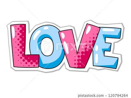 Text Love for Valentine Day. Holiday romantic sticker and love symbol. 120794264