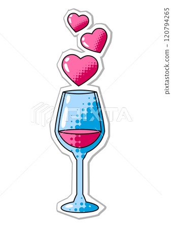 Heart wine glass for Valentine Day. Holiday romantic sticker and love symbol. Heart wine glass for Valentine Day. Holiday romantic sticker and love symbol. 120794265