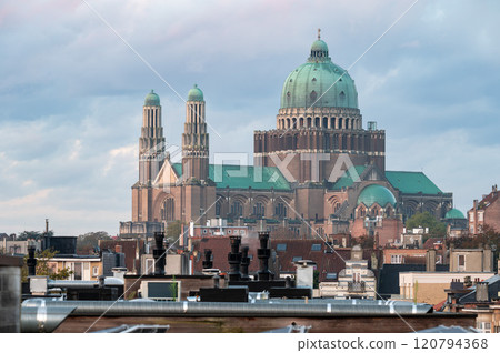 High angle view over the Basilica of the Sacred Heart and rooftops in Koekelberg, Brussels Region, Belgium High angle view over the Basilica of the Sacred Heart and rooftops in Koekelberg, Brussels Region, Belgium 120794368