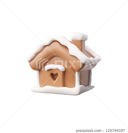 A beautiful 3D gingerbread house in sweet glaze is isolated on a white background A beautiful 3D gingerbread house in sweet glaze is isolated on a white background 120794397