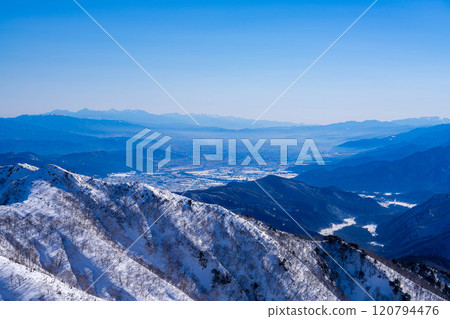 [雪山素材]冬天從琴見山看的風景[長野縣] 120794476