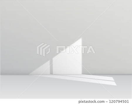 Vector illustration of studio room with window shadow, sunlight effect. 120794501