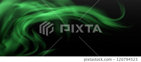 Green smoke, smell smog, fume rises up or goes sideways, stink cloud of stench poison gas, vector chemical toxic haze 120794523