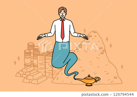 Business aladdin appears from magic lamp and creates wealth and capital through magic Business aladdin appears from magic lamp and creates wealth and capital through magic 120794544
