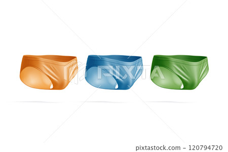 Blank colored male swimming briefs mockup, side view 120794720