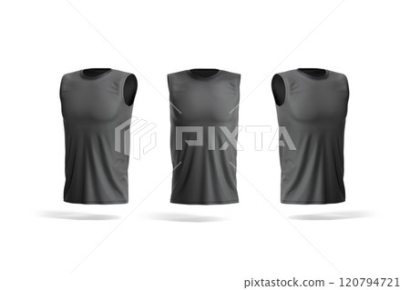 Blank black sleeveless shirt mockup, front and side view Blank black sleeveless shirt mockup, front and side view 120794721