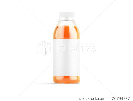 Blank 16 oz plastic carrot juice bottle with white label mockup Blank 16 oz plastic carrot juice bottle with white label mockup 120794727