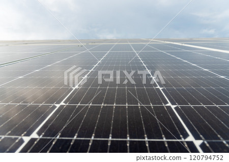 Close-up of Solar energy panel photovoltaics module. Alternative energy concept 120794752