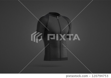 Blank black cycling zip jersey mockup, dark background 120794753