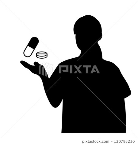 Silhouette of a female pharmacist holding medicine 120795230