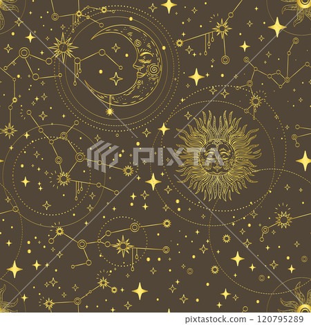 Linear brown celestial seamless pattern vector 120795289