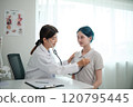 A woman is being examined by a doctor 120795445
