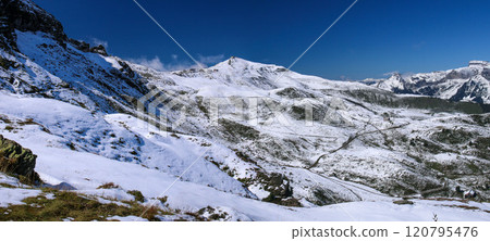 Looking up at Mannlichen from Kleine Scheidegg, Grindelwald, Switzerland 120795476