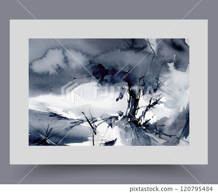 Night storm breaking tree with flying branches, located on hill under dark sky with clouds Night storm breaking tree with flying branches, located on hill under dark sky with clouds 120795484